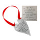 Loved one's handwriting on an fine pewter Christmas ornament, shown with the original handwritten note used to personalize it