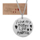 Child's handwriting on 7/8" silver disc necklace, showing original handwriting