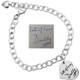 Custom small Silver Handwriting Heart Bracelet, engraved with Dad's handwritten signature, shown on white background with original handwritten note used to personalize it