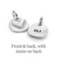 handmade silver heart charm with heart, showing front, and also name "Eli" stamped on back of charm