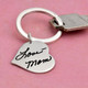 Custom Handwriting Heart silver Key Ring, personalized with handwritten Love Mom, shown with key
