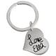 Custom Handwriting Heart silver Key Ring, with handwritten name from daughter, shown on white