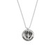 Sterling silver custom footprint necklace with your child's footprints, hand stamped with names and date, shown on white