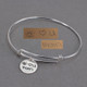 Silver adjustable bracelet Mother's Day gift for mom with handwritten rebus from her son engraved on sterling round charm, Shown with original handwriting used to personalize the charm