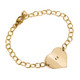 Hand Stamped Gold Heart Linked Bracelet, shown from the side on white, with "CJ" stamped on the heart