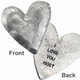 Hand stamped heart pocket token in fine pewter, on white, personalized with hand stamped "I Love You Most"