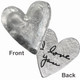 Heart pocket charm with handwriting in fine pewter, on white, personalized with handwritten "I Love You"
