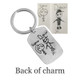 Back of custom handwriting key ring on fine pewter tag with the actual handwritten drawing to Dad from his kids used to personalize it, shown on white