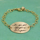 Custom memorial Gold Oval Handwriting Bracelet, personalize with your loved ones' actual signature, show from the side