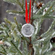 Custom fine pewter Christmas ornament, personalized with your dog or cat's pawprint, shown on a Christmas tree
