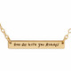 Custom gold bar necklace personalized with your actual handwriting, shown close up on white