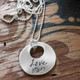 Memorial custom silver Sculpted Circle Cut Out Handwriting Necklace, personalized with handwritten signature from passed parent