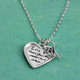 Mom's note on a large silver heart handwriting necklace with keys to your heart