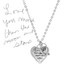 Mom's note in her handwriting on a custom silver heart pendant, shown on white with the original handwritten note