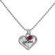Sterling silver small heart for custom handwriting on necklace with birthstone, shown close up on white
