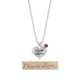 Sterling silver small heart for custom handwriting on necklace with birthstone, shown with original handwriting used to create it