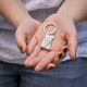 Front of Rectangle Fine Pewter Key Ring, shown in hands