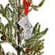 Christmas tree with custom fine pewter stocking shaped ornament, personalized with child's artwork and handwritten note to dad