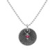 Custom sterling silver disc fingerprint necklace engraved with loved one's fingerprint, with a red birthstone