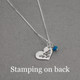 Silver fingerprint heart necklace with birthstone, shown with optional stamping on back