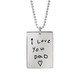 Custom silver necklace personalized with kid's handwritten note on rectangle tag for man or woman, shown close up on white