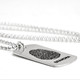 Side view of custom silver memorial Military Dog Tag necklace personalized with fingerprint & stamped name "Grandma"