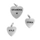 Hand stamped sterling silver heart charms with Block Upper font in 1/2" and 5/8" sizes