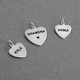 Hand stamped sterling silver heart charms in 1/2" and 5/8"