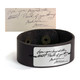 Handwriting leather bracelet with actual handwriting shown on white background, including the original handwriting