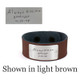 Light Brown handwriting leather bracelet with actual handwriting used to personalize it shown on white background