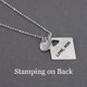 Optional stamping on back of personalized diamond shaped silver charm, with silver heart charm