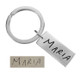 Custom Silver key ring shown with actual handwriting from mom used to personalize it, on white background