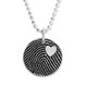 Custom Silver fingerprint necklace, shown close up on white