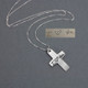 Custom silver Silver Handwriting Cross Necklace, with handwritten note "I heart You", shown with original handwriting