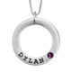 Forever Love Silver Necklace with Birthstones, hand stamped with kids names, shown close up on white