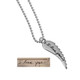 Custom Handwriting Memorial Charm Silver Angel Wing Necklace, shown with handwritten note used to personalize it
