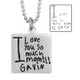 Silver Square Handwriting Artwork Necklace, shown close up on white