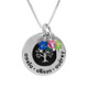 Silver Etched Family Tree Necklace personalized with names & birthstones, shown close up on white
