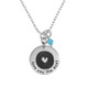 Anniversary present - silver Etched Heart Forever Love necklace, with "Love You The Most" to wife, with blue stone 