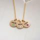 Custom Gold Disc with Crystal Birthstones Necklace, personalized with hand stamped kids' names