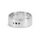 His wide band silver ring from and Her Personalized Ring Set, stamped with "J heart F", shown on white