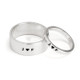 Silver rings from and Her Personalized Ring Set, stamped with "J heart F", shown on white