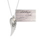 Large Handwriting Memorial Charm Angel Wing in silver, with a pearl, shown close up on white, with the original handwriting used to create it