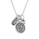 Silver charm initial necklace, with a heart, pearl and owl charm