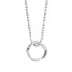 Wide view of custom silver Mini Forever Love Circle Necklace, personalized with Poppy's name and birthdate