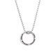 Wide view of custom silver Mini Forever Love Circle Necklace, personalized with 4 kids' names, shown close up on white