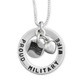 Silver Proud Forever Love Circle Necklace, with US flag and puffed heart silver charms on a silver chain