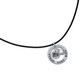 Silver Proud Forever Love Circle Necklace, with US flag and puffed heart silver charms on a black cord, wide view