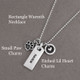 Silver Paw Charm shown on Rectangle Warmth silver necklace, with Etched Lil Heart Charm