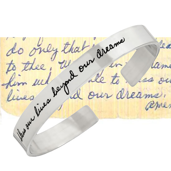 Engraved Actual Handwriting Cuff Bracelet Silver